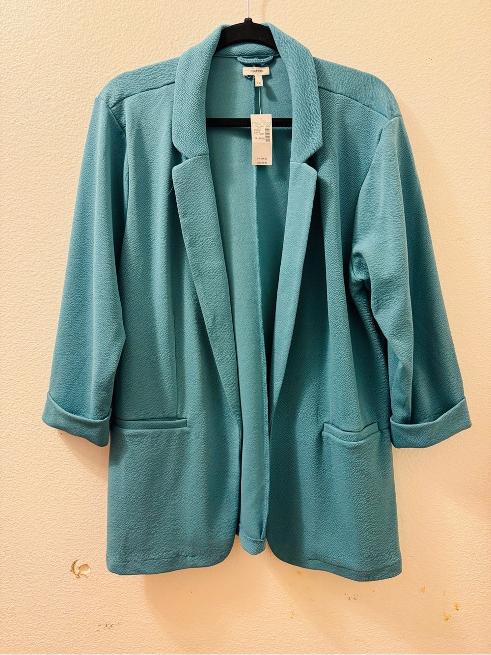 Maurices Open-Front Blazer Jacket in soft Teal blue NWT - Picture 4 of 5